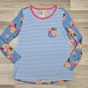 Matilda Jane Womens Blue Stripe Floral Rose Longsleeve Shirt Small